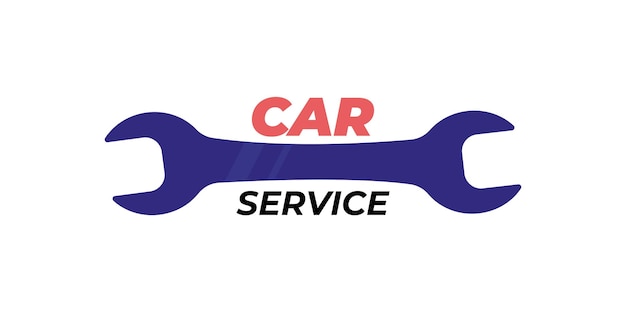 Servicio de coche de símbolo de vector. Logotipo de llave inglesa con texto. Aislado sobre fondo blanco. Mecánico de puño de llave inglesa