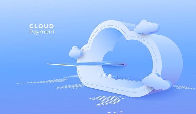 Servicio de computación en nube Antecedentes de la tecnología de conexión digital Concepto de servicio de pago en línea Ilustración en perspectiva 3D