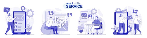 Servicio de correo electrónico aislado en diseño plano Las personas envían y reciben cartas correspondencia personal
