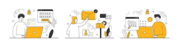 Servicio de correo con escena de personas en el estilo de dibujos animados planos Los niños envían cartas a través de un cuadro de correo electrónico Ilustración vectorial