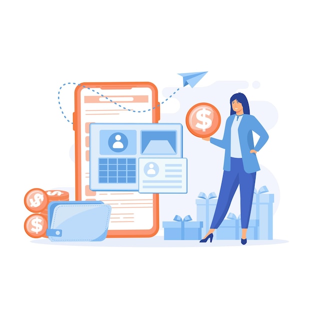 Servicio de devolución de dinero Concepto de ahorro financiero y cambio de dinero. Cashback del sistema bancario en Internet. ilustración moderna de vector plano