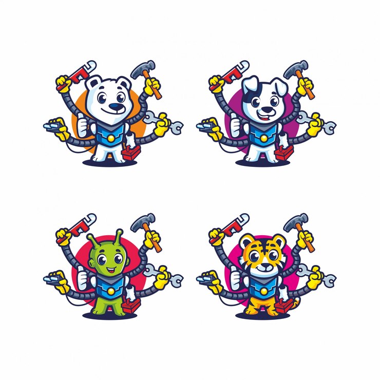 Servicio a domicilio Paquete de conjunto de vectores de robot animal lindo