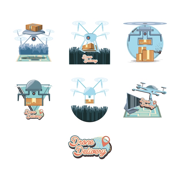 Vector servicio de drones set iconos iconos vectoriales ilustración