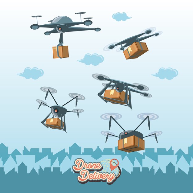 servicio de drones set iconos iconos vectoriales ilustración