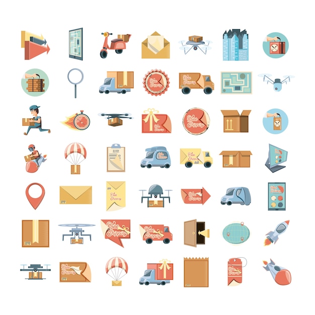 servicio de entrega de alimentos establece iconos ilustración de vector de icono