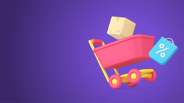 Servicio de entrega de compras promoción oferta especial supermercado carro paquete 3d icono vector