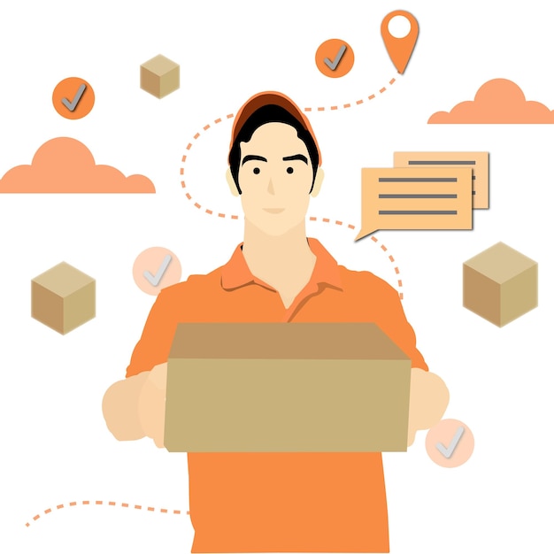 Vector servicio de entrega de hombre con fondo de ilustración de paquete