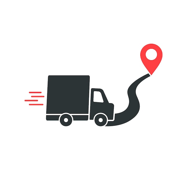 Servicio de entrega icono negro, camión y ruta