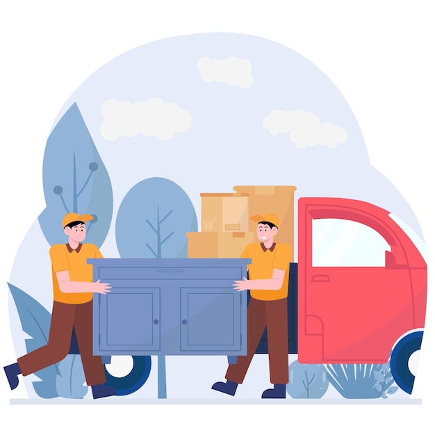 Servicio de entrega illustrator_Man Trabajadores entregando bienes