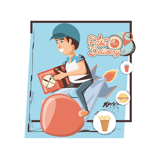servicio de entrega de mensajero en la ilustración de vector de icono de cohete