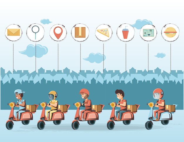 servicio de entrega de mensajeros caracteres icono de ilustración vectorial
