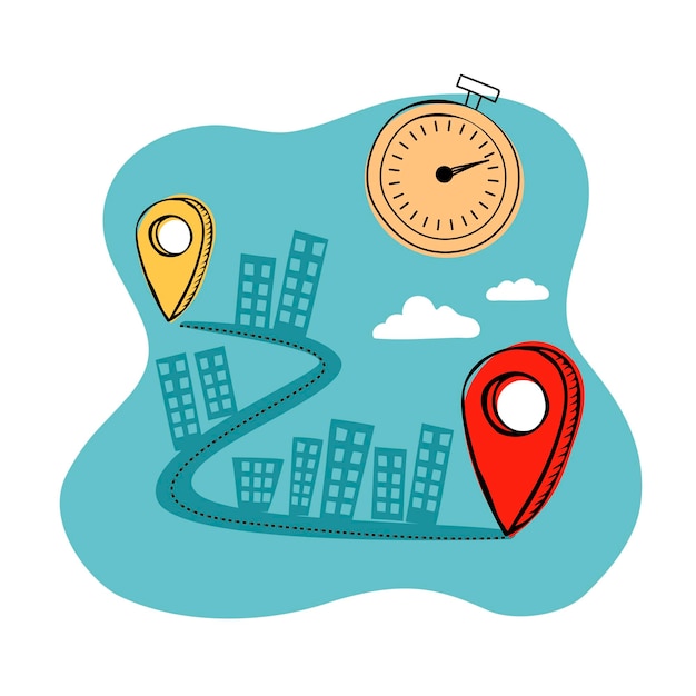 Servicio de entrega de mercadería en la ciudad. Ilustración vectorial