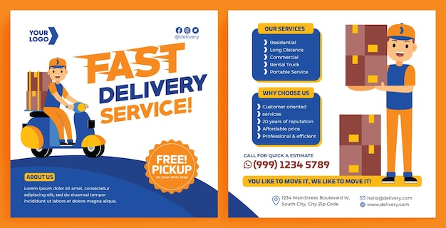 Servicio de entrega Promoción Feed Instagram en estilo de diseño plano