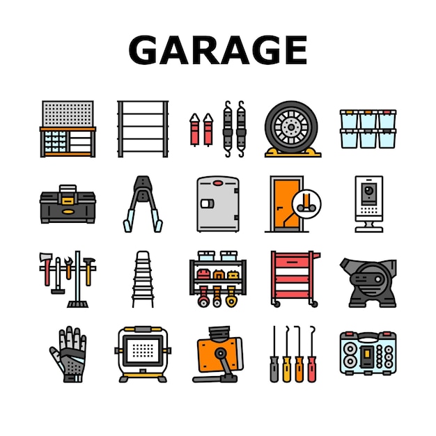 Servicio de herramientas de garaje Iconos de reparación automática Vector de conjunto