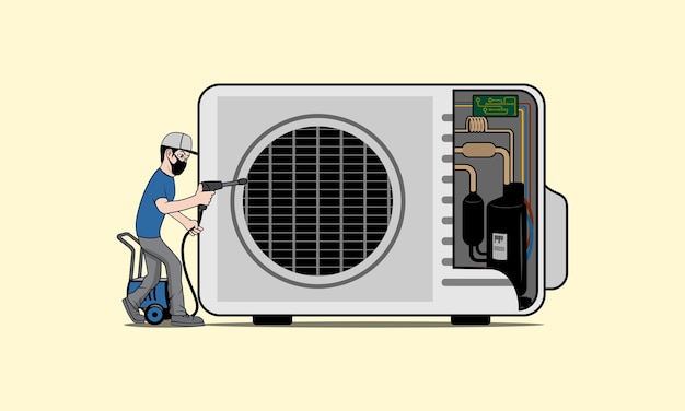 Servicio HVAC con ilustración de diseño de personajes