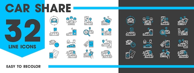 Servicio de intercambio de automóviles íconos lineales de intercambio de vehículos