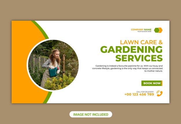 Vector servicio de jardinería de césped banner horizontal de facebook y plantilla de banner web