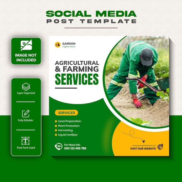 Servicio de jardinería post de redes sociales y plantilla de diseño de banner web