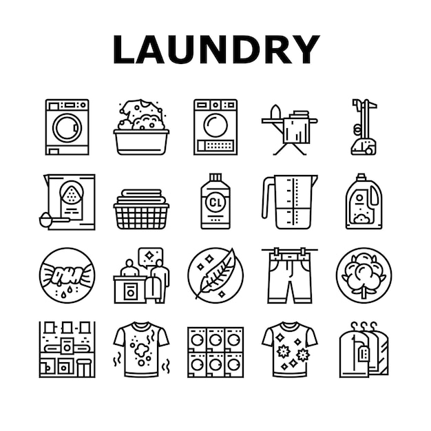 Servicio de lavandería Lavado de ropa Iconos Conjunto Vector