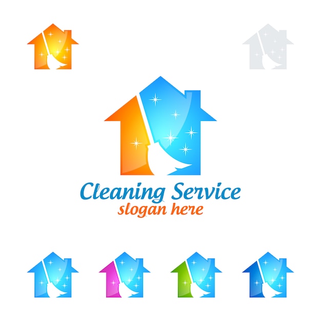 Vector servicio de limpieza logo design con house and broom