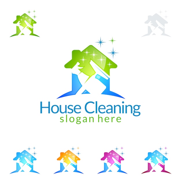 Servicio de limpieza Logo Design con House and Spray