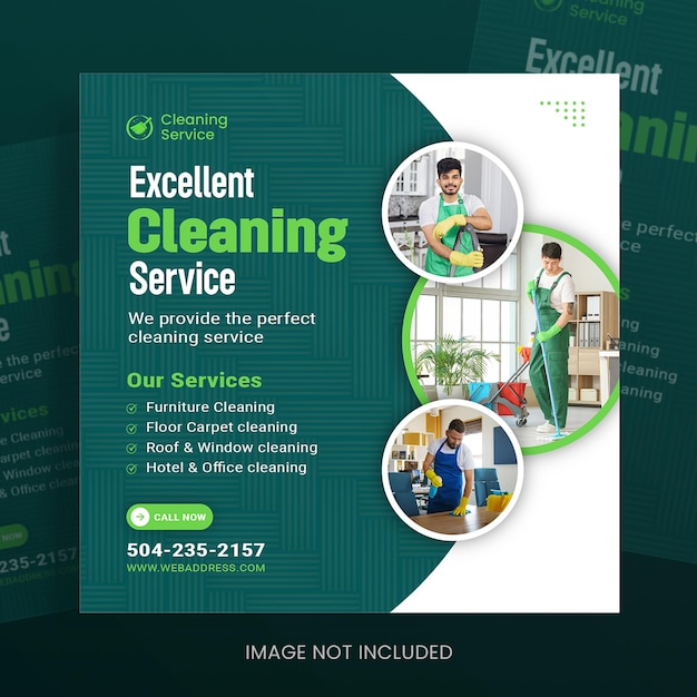 Servicio de limpieza de vectores, folleto cuadrado, publicación en redes sociales y plantilla de diseño de banner de instagram