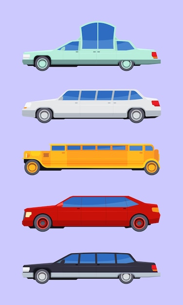 Servicio de limusina Lujo premium coches largos servicios de transporte llamativa colección de imágenes de limusina vectorial