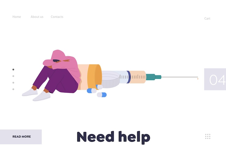 Vector servicio en línea de plantilla de diseño de página de inicio que brinda apoyo a personas que sufren de adicción a drogas peligrosas y necesitan ayuda ilustración de vector de sitio web que ofrece un programa de rehabilitación profesional