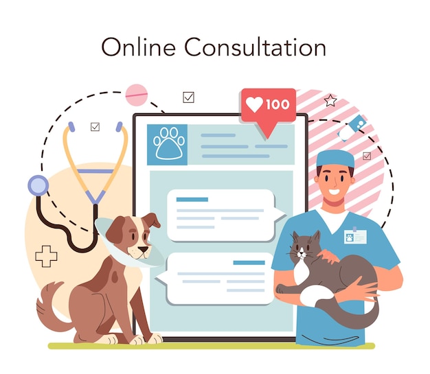 Vector servicio en línea para veterinario de mascotas o plataforma de médico veterinario