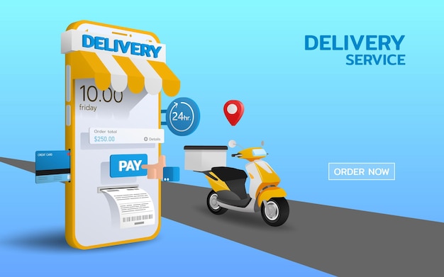 Servicio logístico online de pago y entrega 24 horas en smartphone. Entregado en moto scooter, rápido, seguro y brinda comodidad a los clientes que utilizan el servicio.