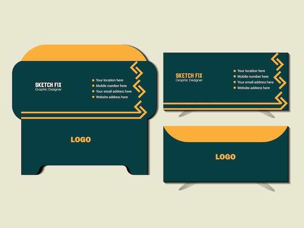 Servicio de maqueta vectorial de diseño de sobres de color verde y amarillo combinado imprimible