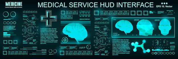 Servicio médico HUD Interfaz de usuario táctil gráfica virtual futurista Escaneo cerebral Interfaz de usuario táctil gráfica virtual médica HUD