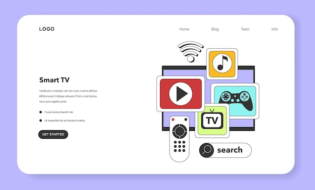 Servicio de medios de transmisión web banner o página de aterrizaje plataformas en línea suscripción a televisión inteligente computadora