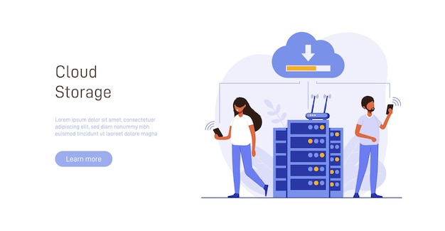 Servicio en la nube almacenamiento de datos en línea y copia de seguridad de información de transferencia concepto de tecnología en la nube