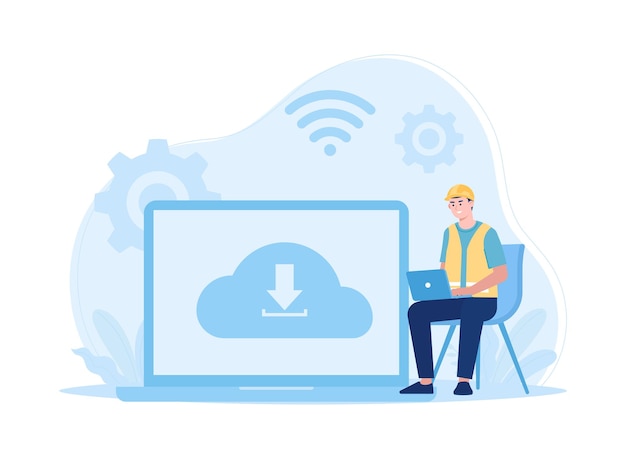 servicio en la nube con laptop imagen de tendencia concepto ilustración plana