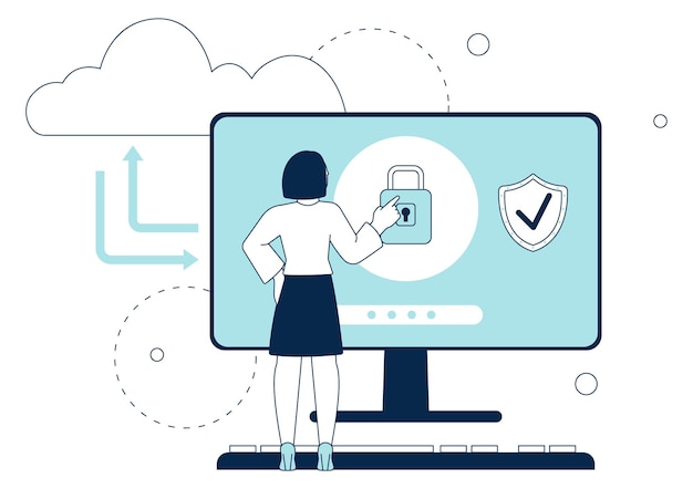 Servicio de nube de protección de datos Pantalla de computadora con candado