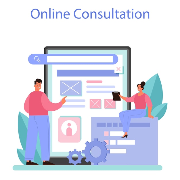 Servicio o plataforma en línea de introducción de CMS Sistema de gestión de contenido Creación de contenido digital Consulta en línea Ilustración plana aislada