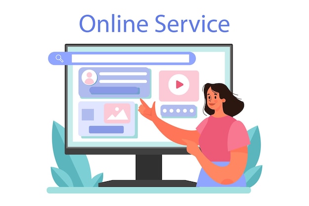 Servicio o plataforma en línea de introducción de CMS Sistema de gestión de contenido Creación de contenido digital Ilustración plana aislada