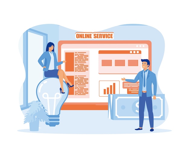 Servicio o plataforma en línea de lealtad de los empleados Gestión del personal Programa de desarrollo y adaptación de los empleados Ilustración moderna de vector plano