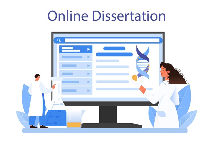Servicio o plataforma online de genetista. Medicina y tecnología científica. El científico trabaja con la estructura de la molécula de ADN. Disertación en línea. Ilustración vectorial plana