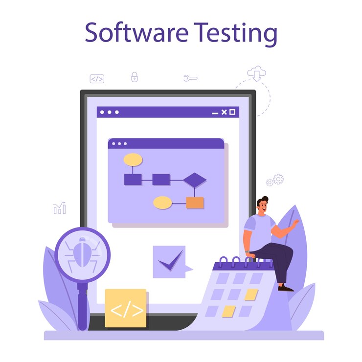Vector servicio o plataforma de prueba de software en línea.
