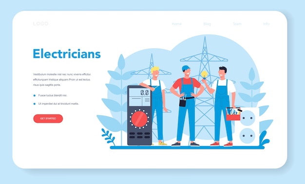 Servicio de obras de electricidad banner web o página de destino