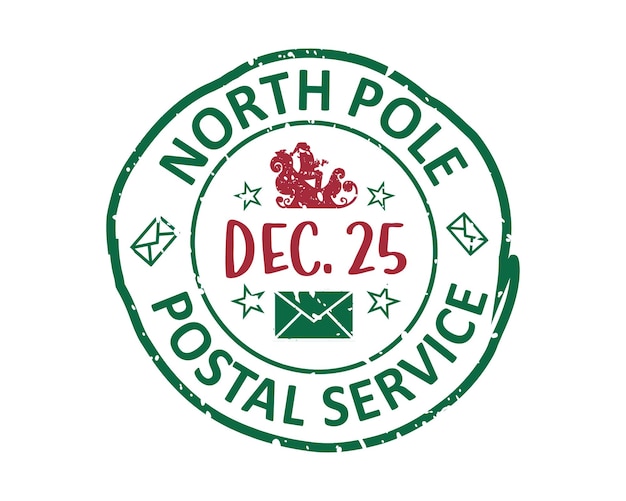 Servicio postal del Polo Norte 25 de diciembre diseño de sello de goma grunge con fondo blanco