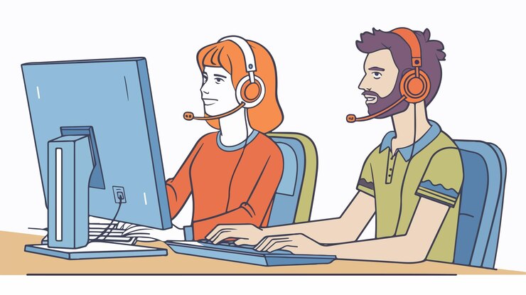 Vector servicio profesional de consulta de comunicaciones por línea directa para operadores y clientes