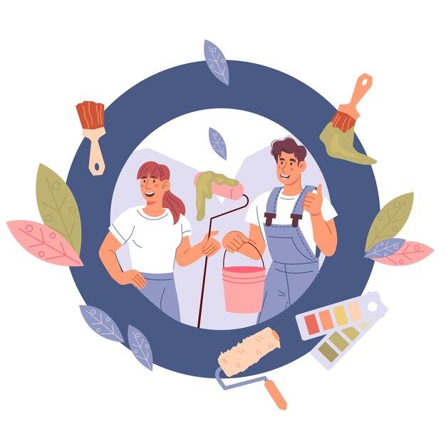 Servicio de renovación y remodelación de pintura del hogar emblema o logotipo vector plano