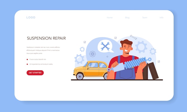 Servicio de reparación de automóviles banner web o componentes de automóvil de página de destino