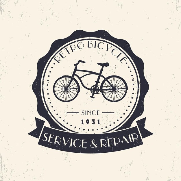 Servicio y reparación de bicicletas retro vintage grunge logo insignia vector ilustración eps10 fácil de editar