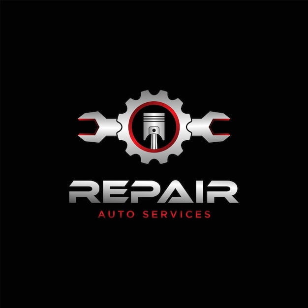 Vector servicio de reparación de engranajes y pistones auto emblema