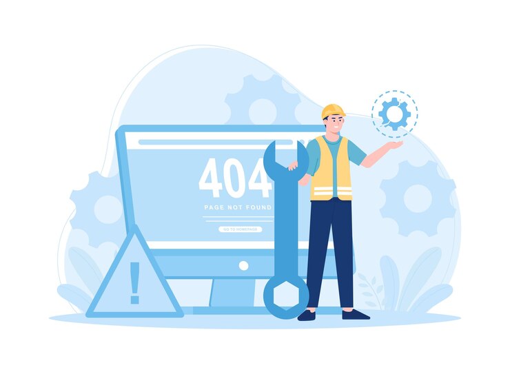 Vector servicio de reparación de internet error 404 error de página o problema de internet no se encuentra en la red concepto de tendencia ilustración plana