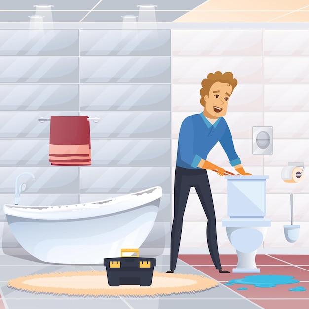 Servicio de reparación de plomería, trabajador de mantenimiento, mecánico de agua, ducha, bañera y desagüe del fregadero.
